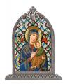  O.L. OF PERPETUAL HELP TEXTURED ITALIAN ART GLASS IN ARCHED FRAME 