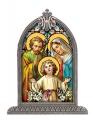  HOLY FAMILY TEXTURED ITALIAN ART GLASS IN ARCHED FRAME 
