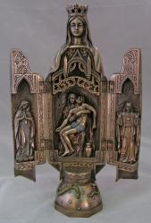  Our Lady of Sorrows Triptych Hand-Painted in Cold-Cast Bronze, 11\" 