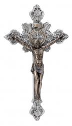  St. Benedict Crucifix w/Cold Cast Bronze Corpus - Pewter Cross, 7.75\" 