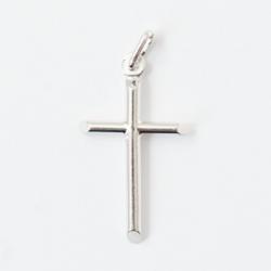  Sterling Silver Rhodium Plated Small Round Tube Cross 