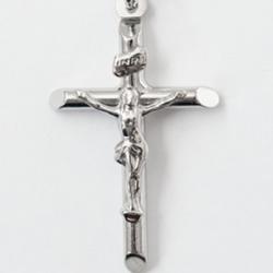  Sterling Silver Rhodium Plated Medium Round Tube Crucifix 
