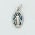  Sterling Silver Medium Round Miraculous Medal With Blue Enamel 