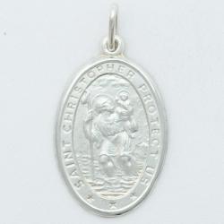  Sterling Silver Rhodium Plated Large Oval Saint Chris Medal 