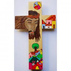  \"Watchful Jesus\" Wood Cross from El Salvador (12\") 