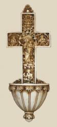  True Church Cross Holy Water Font in Alabaster, 9\" 
