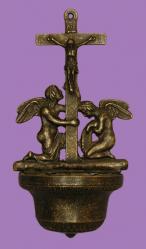  Holy Water Font in Antiqued Brass, 12.25\" 