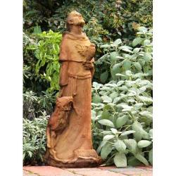  St. Francis of Assisi Statue w/Wolf & Bird in Fiberglass, 27\"H 
