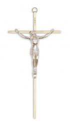  Brass Wall Crucifix w/Silver Corpus 10\" 