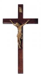  12\" Beveled Crucifix in Walnut Wood - Simulated Hand Carved Corpus 