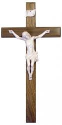  Beveled 20\" Crucifix in Walnut Wood - Antique Ivory Corpus 