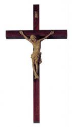  15\" Block Crucifix in Walnut Wood - Simulated Hand Carved Corpus 