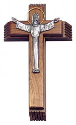  Sick Call Set 13 1/4\" Crucifix in Cherry Wood - Pewter Risen Christ 
