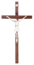  Block 12\" Crucifix in Walnut Wood - Antique Ivory Corpus 
