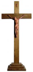  Standing Block Crucifix in Oak Wood - Removable Base - 30\" ht 