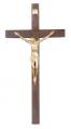  12" Block Crucifix in Walnut Wood - Sprayed Gold Corpus 