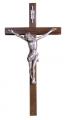  15" Block Crucifix in Walnut Wood - Sprayed Silver Corpus 