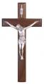 12" Beveled Crucifix in Walnut Wood - Silver Sprayed Corpus 