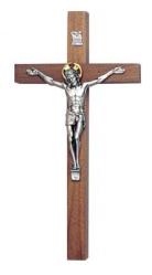  10\" Block Crucifix in Walnut Wood - Pewter Corpus 