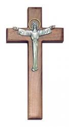  15\" Risen Christ Beveled Crucifix in Walnut Wood - Golden Halo 