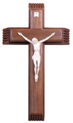  Sick Call Set 13 1/4\" Crucifix in Walnut Wood - Ivory Sprayed Corpus 