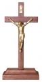  6" Block Crucifix in Walnut Wood Without Base- Sprayed Gold Corpus 