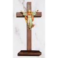  Risen Christ (Fontanini) Standing Block 6" Crucifix in Walnut Wood w/Base 
