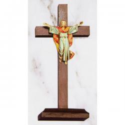  Risen Christ (Fontanini) Standing Block 7\" Crucifix in Walnut Wood w/Base 