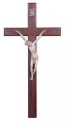  Beveled 20\" Crucifix in Walnut Wood - Glazed Stoneware Corpus 