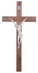  Beveled 20\" Crucifix in Walnut Wood - Ivory Stoneware Corpus 