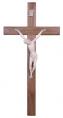  Beveled 20" Crucifix in Walnut Wood - Ivory Stoneware Corpus 