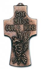  Metal Cross - God Bless Our Home - 4\" Ht 