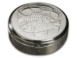  \"Loaves & Fish\" Communion Pyx - Silver Plated - 75 Small Hosts 