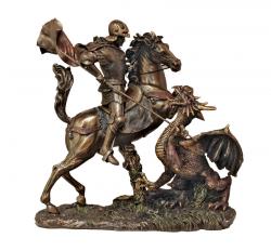  St. George w/Dragon Statue in Hand-Painted Cold Cast Bronze, 10.5\"H 