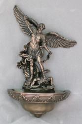  St. Michael Water Font in Cold Cast Bronze, 9\" 