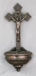  Crucifixion Holy Water Font in Cold Cast Bronze, 11\" 
