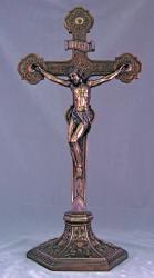  Standing Crucifix Hand-Painted in Cold Cast Bronze, 22.5\" Ht 