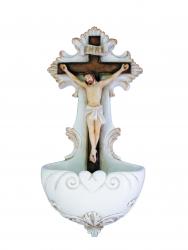  Crucifixion Holy Water Font Hand-Painted, 6.75\" 