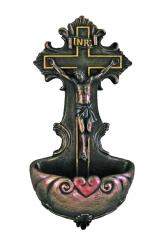  Crucifixion Holy Water Font Hand-Painted in Cold Cast Bronze, 6.75\" 