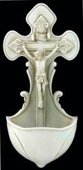  Crucifixion Holy Water Font in Antiqued Resin, 7.5\" 