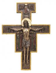  San Damiano Crucifix in Hand-Painted Cold Cast Bronze, 11\" x 22\" 