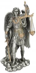  St. Michael the Archangel Statue w/Scales of Justice - Pewter Style Finish, 11\"H 