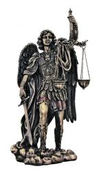  St. Michael the Archangel Statue w/Scales of Justice - Cold Cast Bronze, 11\"H 