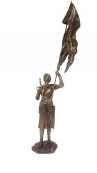  St. Joan of Arc Statue - Cold Cast Bronze, 11\" - 20\"H w/Flag 