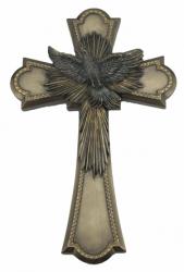  Holy Spirit Wall Cross Hand-Painted in Cold Cast Bronze, 7.25\" 