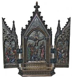  Calvary Triptych in Hand-Painted Cold Cast Bronze 