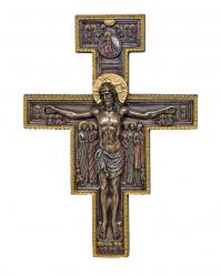  San Damiano Crucifix Hand-Painted in Cold Cast Bronze, 10\" 