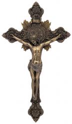  St. Benedict Crucifix Hand-Painted in Cold-Cast Bronze, 7.75\" 