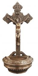  Crucifixion Holy Water Font Hand-Painted in Cold Cast Bronze, 9\" 