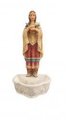  St. Kateri Tekakwitha Statue Hand-Painted Holy Water Font, 7.5\" 
